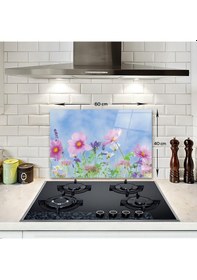 Resim Decorita Menekşe Desenli | Cam Ocak Arkası Koruyucu | 40cm x 60cm 