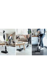 Resim Bosch LED Başlıklı 10 Yıl Motor Garantili Premium Şarjlı Dikey Süpürge Siyah + Onerous Mutfak Tartısı 