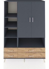 Resim Kronos Dolap 8 Raflı 4 Çekmeceli 2 Kapaklı 132x59x195 Antrasit-antrasit/çam Antrasıt/atlas Çam 