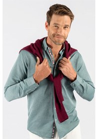 Resim Tudors Klasik Fit Rahat Kesim Poplin Oxford Erkek Gömlek-23445 Yeşil 