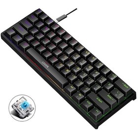 Resim Leaven K620 61 Tuşlu Hot Plug-in Işık Vermeli Oyun Kablosuz Mekanik Klavye, Kablolu Uzunluk: 1.8m, Renk: Siyah Yeşil Eksen 