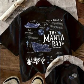 Resim Kadınlar için Rahat Yaka T-Shirt, Manta Ray ve Okyanus Hayatı Baskısı - Siyah, Kısa Kollu, Yazlık Üst, Rahat Giyim, Rahat Yazlık Üst | Manta Ray Tasarımı | Konforlu Uygunluk, Manta Ray Aksesuarları 