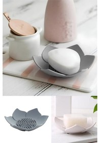 Resim Lotus Desenli Sabun Ve Sünger Tutacağı Silikon Gri Su Giderli Lotus Şekilli Şık Katı Sabunluk Diğer 