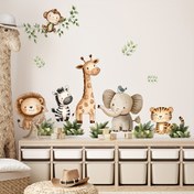 Resim Modern Orman Arkadaşları Duvar Stickerları - Zürafa, Fil, Zebra ve Daha Fazlası - Kendinden Yapışkanlı PVC Stickerlar - Oturma Odası, Yatak Odası, Koltuk Arka Planı - Şirin Orman Hayvanı Dekoru, Orman Dekoru 