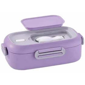 Resim Vagonlife Paslanmaz Çelik Beslenme Kabı Lunchbox Tek Katlı 2 Bölmeli Çatal-kaşıklı 550 Ml Mor Bl2106 