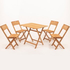 Resim Balkon - Bahçe 5'li Katlanabilir Bistro Set 4 Sandalye 1 Bahçe 60x80 Cm Masa Ahşap 