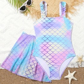 Resim 2 adet Şık Kız Balık Derisi Desenli Bikini Mayo Takımı Rahat Yüzme Kıyafeti Yazlık Plaj Hediyesi 