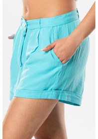 Resim Fulya Keten Düğmeli Kısa Yazlık Şort Turkuaz Trkz Turkuaz 