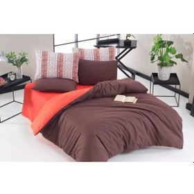 Resim Casual 100% Pamuk Düz 4 Yastık Kılıflı Çift Kişilik Nevresim Seti Füme 