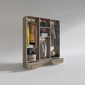 Resim Kenzlife giysi dolabı 3 bölmeli 3 çekmeceli hamit150 crd dolap kapaksız 