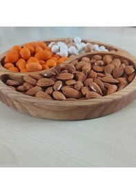 Resim Ahşap Yuvarlak Çerezlik Kahvaltı Sunum Tabağı 