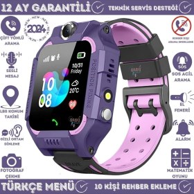 Resim Çocuklar Için Sım Kartlı Kameralı Akıllı Saat, Lbs Konum Takibi, Mor Renk 