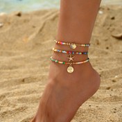 Resim 3 Adet Bohem Esnek Boncuklu Bileklik Seti, Yıldız Balığı, Tarak ve Barış Ağacı Charm'lı Renkli Cam Boncuklar, Vintage Boho Stili, Kadınlar İçin Elastik Ayak Bileği Bilezikleri, Günlük ve Hediye Fırsatları, Tüm Sezon Giyim 