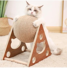 Resim Tineke Ahşap Jüt İpli Kedi Tırmalama Topu Oyuncağı Evcil Hayvan Oyuncağı 