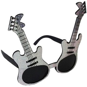 Resim Gümüş Renk Rockn Roll Gitar Şekilli Parti Gözlüğü 15x15 cm 