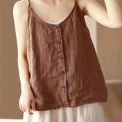 Resim Katmanlama için tek satır düğmeli, düz renkli camisole yazlık vintage üst. 