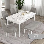 Resim Canisa Concept Eta Serisi 80 x 132 cm Açılabilir Mdf Mutfak Masa Takımı Beyaz Mermer Desen Masa 4 Sandalye ve 1 Bench 