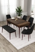 Resim Canisa Eta Serisi 80x132 Mdf Barok Ahşap Desenli Masa 4 Siyah Sandalye 1 Bench Mutfak Masası Takımı 