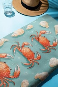 Resim Dijital Baskı Plaj Deniz Havlusu Yengeç Desenli Peştamal HVL0115 