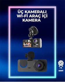 Resim 1080p Ön + 720p Arka &amp İç Kamera Suya Dayanıklı Araç Güvenlik Kamerası 