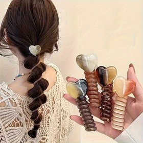 Resim 4/1 Adet Şık Kalp ve Kabarcık Örgülü Saç Bantları - Kadınlar İçin Sevimli Reçine Spiral At Kuyruğu Saç Bantları, At Kuyruğu Sabitleme Saç İpi Aksesuarları, Kadınlar İçin Elastik Saç Bantları Saç Aksesuarları 