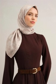 Resim Armine Soyut Desenli Saf İpek Sura Eşarp 9311d 82 BEj 
