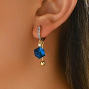 Resim Kadınlara Özel 1 Çift Elegant Geometrik Kare Derin Mavi Küpeler, Moda Sallanan Damla Küpeler, 14K Altın Kaplama Bakır ile Sahte Kristal, Parti, Tüm Mevsim Giyim için Çok Yönlü 