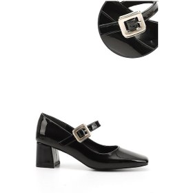 Resim Gönderi R Siyah Rugan Küt Burun Kare Ökçe Mary Jane Ayakkabı Sıyah Rugan 