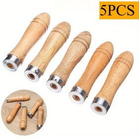 Resim 5 adet Ahşap Dosya Sapı, 9cm, Paslanmaya Karşı, Güçlü Metal Yaka, Ahşap İşleme, Parlatma, El Sanatları Aracı için 