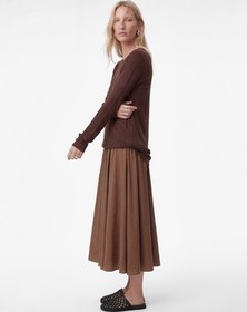 Resim Modal Kumaş Beli Lastikli Midi Kloş Etek 