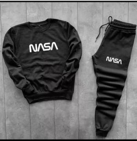 Resim NewCabin Yeni Sezon Unisex Nasa Baskılı Pamuklu Sıfır Yaka Sweat-pamuklu Kışlık Eşofman Altı 2'li Takım 