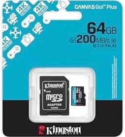 Resim Kingston 64GB Canvas Go Plus microSD Card | Up to 200MB/s | Class 10, UHS-I, U3, V30, A2 | SDCG4/64GB 