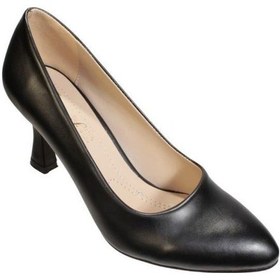 Resim Yazkış Kadın Siyah Krem Cilt 7cm Kadeh Topuk Stiletto Ayakkabı 001 