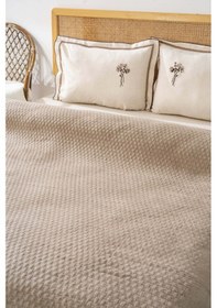Resim Rivaistanbul Helen Kahve Nakışlı Çift Kişilik Battaniye Takımı 4 Parça Uyku & Çeyiz Seti Krem 