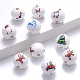 Resim 10 Adet Noel Temalı Ahşap Boncuklar - Santa Claus, Kardan Adam ve Zencefilli Kurabiye Tasarımlı, Bileklik ve Kolye Yapımı için DIY Boncuklar, Tatil Süslemeleri, El Yapımı Hediyeler, Pürüzsüz Yüzeyli, Noel Dekorasyonu, Festivaller İçin Boncuklar, El İşi Hediye Malzemeleri 
