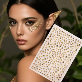 Resim 325 Adet Altın Renkli 3D Taşlı Etiketler - Yüz, Saç ve Vücut için Çok Boyutlu Yuvarlak & Damla Simli Çıkartmalar - DIY Parti Makyajı, Müzik Festivalleri & Kostüm Aksesuarları - Y2K Şıklığı Hediyesi, Giydirme Stickerları 
