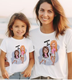 Resim Bk Gift 2’li Kişiye Özel Anne-Kız Karikatürlü Kombin Tişört Seti-5, Anneye Hediye, Anneler Günü 
