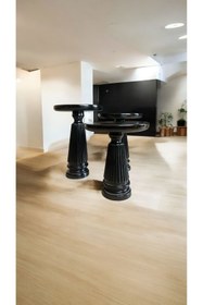 Resim Simillo Home&Living Wood Wooden Ahşap 3’lü Set Vazo Model Mantar Yan Sehpa Modern Siyah Renk Fiskos 