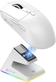 Resim ATTACK SHARK X6 49g Süper Hafif Kablosuz Gaming Mouse - Manyetik Şarj İstasyonlu, PixArt PAW3395 Sensör, 26000 DPI, BT/2.4G/Kablolu Üçlü Mod, Windows 11 Uyumlu - White 