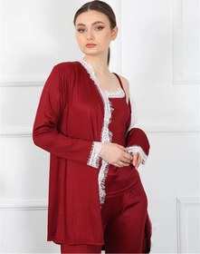 Resim Beruflic Under Moda Kadın 3'lü Bordo Sabahlık Takım 