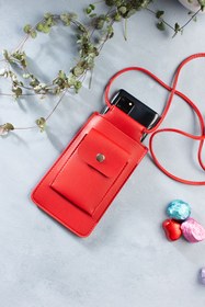 Resim DK LEATHER Kadın Kırmızı Omuz Askılı Küçük Telefon Çantası Kılıfı / Kart Bölmeli Yürüyüş Çantası 