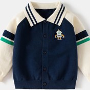 Resim Erkek ve Kız Çocukları için Robot Nakışlı Denim Kardigan - Mavi ve Beyaz İki Tonlu Tasarım, Uzun Kollu, Düğmeli Ön, Sonbahar ve İlkbahar için Mükemmel, Gençlerin Dış Giyimleri, Sonbahar Katman Parçası, Klasik Yaka Tasarımı, Dayanıklı Genç Giyim, Örgü 