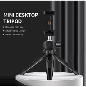 Resim Springsun Siyah Mini Masaüstü Tripod, Toplu Kafa, 2 Seviye Yükseklik, Telefon Tutucu, 1/4" Vida İle Çok Cihaz Uyumlu Siyah 