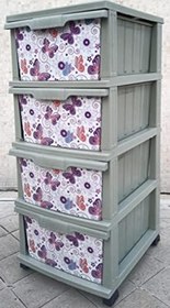 Resim 4 Çekmece Tekerlekli BüyükBoy Komidin Sebzelik Kelebek Desen Yüksekliği 93cm 43x38 Plastik Dolap Raf 