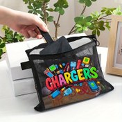 Resim Şarj Cihazı ve Kablo Düzenleyici Çanta - Canlı Şarj Cihazları & Kabloları İllüstrasyonlu Siyah Dayanıklı Polyester Seyahat Saklama Çantası, Taşınabilir Elektronik Aksesuar Organizeri, Ev ve Ofis için Pratik Tasarım, Modern Kılıf, Yüksek Kaliteli Kumaş, Teknoloji Tutkunlar İçin 