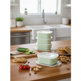Resim Saint Belisama Concept Yeşil 4 Adet Saklama Kabı Seti - Sızdırmaz Kapaklı Kahvaltılık Çerezlik Saklama Kutusu 