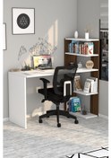 Resim Moonlife Çınar Kitaplıklı Çalışma Masası Beyaz Ceviz Beyaz 