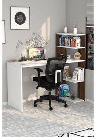 Resim Moonlife Çınar Kitaplıklı Çalışma Masası Beyaz Ceviz Beyaz 