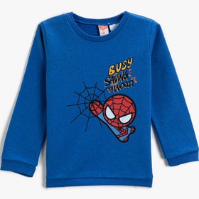 Resim Erkek Bebek Spiderman Baskılı Sweatshirt Bisiklet Yaka Lisanslı 