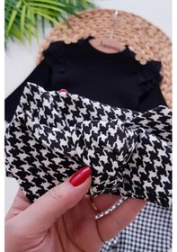 Resim Kız Bebek Kazayağı Desenli Bandanalı 3'lü Takım Siyah 